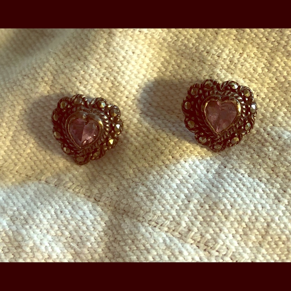 Beautiful Heart Shaped Marcasite Earrings